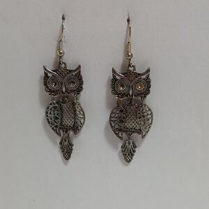Silver Owl Dangle Earrings